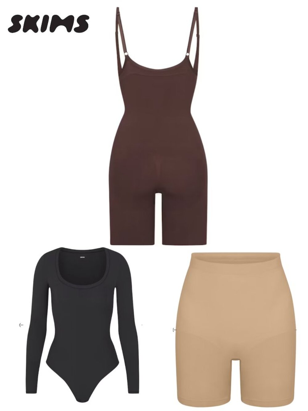 3 Brand New Skims: bodysuit + mid thigh short+ long sleeve body suit
